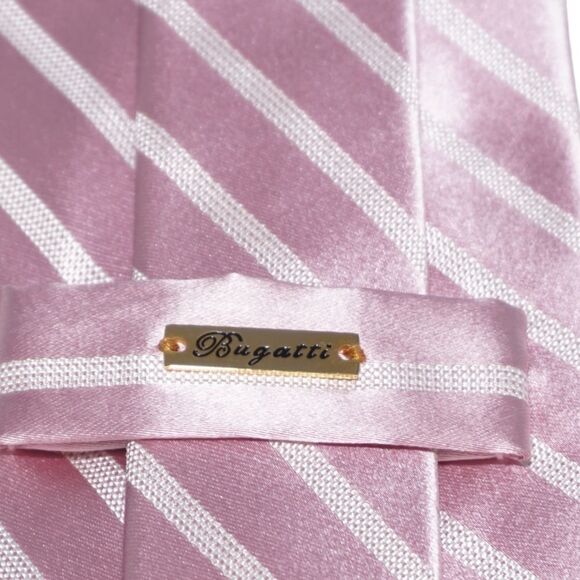 Bugatti Pink and White Striped Silk Tie - Picture 5 of 6